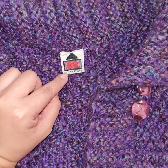 Purple VTG Comfy Knit Long Cardigan Long Slevee with Pockets - Picture 4 of 8